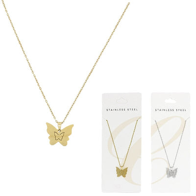 Fashion Butterfly Stainless Steel Necklace 0033GS (12 units)