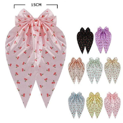 Fashion Cherry Printed Hair Bow With Tail 29410M (12 units)