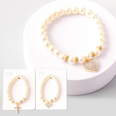 Fashion Heart / Cross Charm Pearl Bracelet 17771 (12 units)