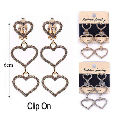 Fashion Heart Rhinestone Clip On Earrings 6774 (12 units)