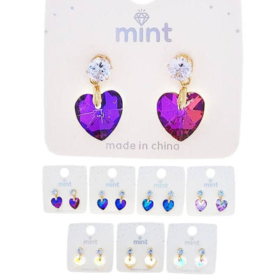 Fashion Heart Rhinestone Dangle Earrings 47554 (12 units)