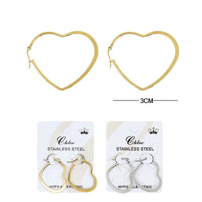 Fashion Heart Stainless Steel Hoop Earrings 0045GS-30 (12 units)