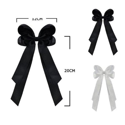 Fashion Long Tail Black / White Hair Bow Pin 1576BW (12 units)