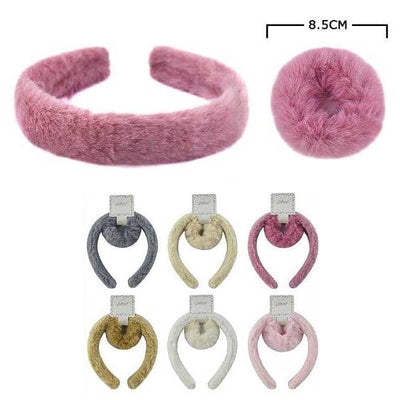 Faux Fur Headband Tie Set 1040BN (12 units)