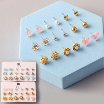 Flower Heart Pearl Assorted Earring Set 37688 (12 units)