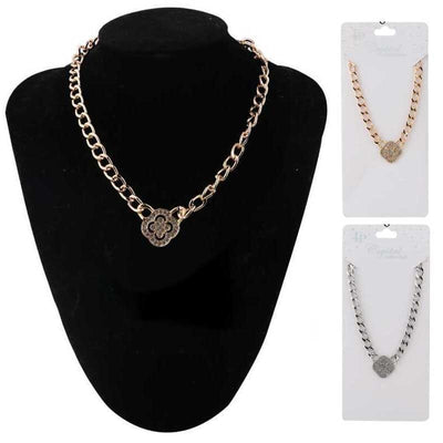 Flower Rhinestone Chain Necklace 1134 (12 units)