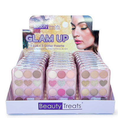 Glam Up 9 Color Eyeshadow & 3 Color Glitter Palette (24 units)