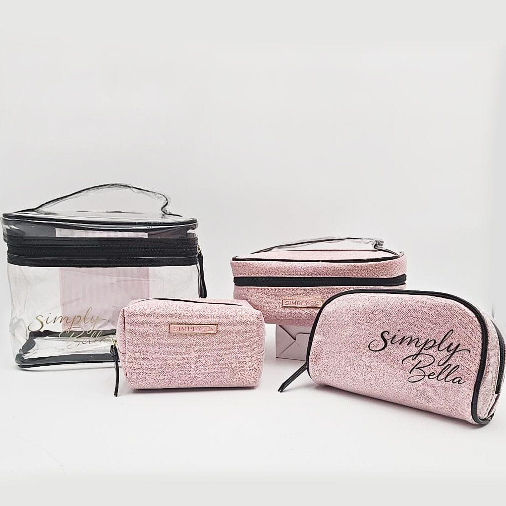 Glitter Pink 4-Piece Cosmetic Travel Bag Set (1 unit