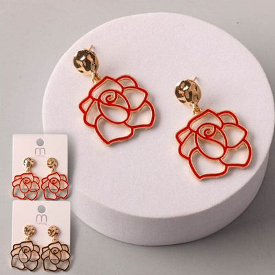 Hammered Painted Rose Drop Earring 38071 (12 units)