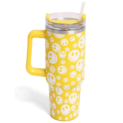 Happy Face Tumbler W/Handle 40oz Double Wall 801 Yellow (1 unit)