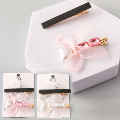 Heart Bow Crystal Clip Set 12362 (12 units)