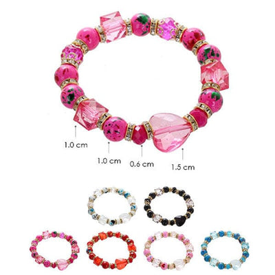 Heart Glass Colorful Bead Bracelet 4843 (12 units)