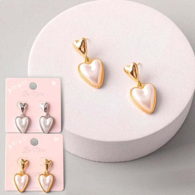 Heart Pearl Metal Drop Earrings 37724 (12 units)