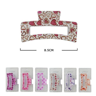 Heart Printed Hair Jaw Clip 9016 (12 units)