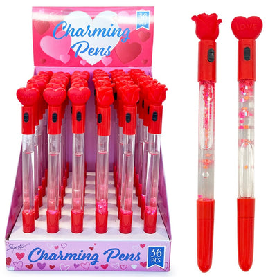 Heart Red Flower Light Up Glitter Pen 2003 (36 units)