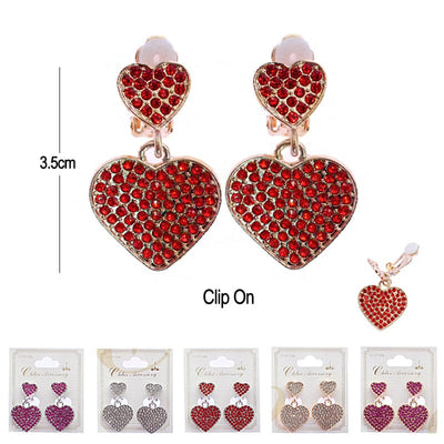Heart Rhinestone Clip On Dangle Earrings 2377R3 (12 units)