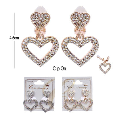 Heart Rhinestone Clip On Earrings 2382GS (12 units)