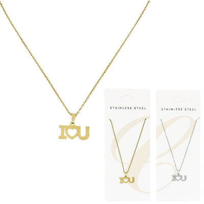 I Love U Charm Stainless Steel Necklace 0043GS ( 12 units)