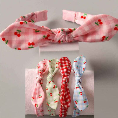 Kid's Cherry Gingham Knot Bow Headband 1528 (12 units)