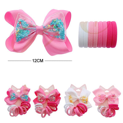Kid's Cute Pink Tone Hair Bow And Tie Set 0834PK4 (12 units)
