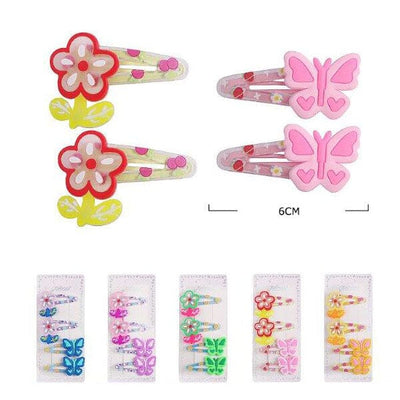 Kid's Flower And Butterfly 4PCS Hair Snap Pin Set 534M (12 units)