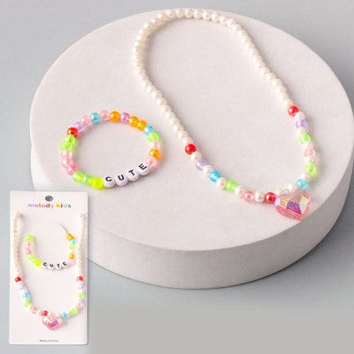Kid's Heart Mix Bead Necklace Bracelet Set 0191 ( 12 units)