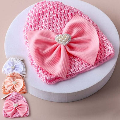 Kid's Pearl Heart Bow Knit Beanie 0038 (12 units)