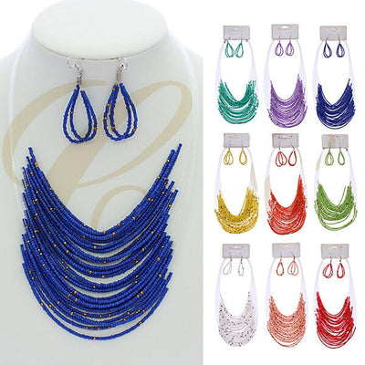 Layered Beads Necklaces Set 0412R9 (12 units)