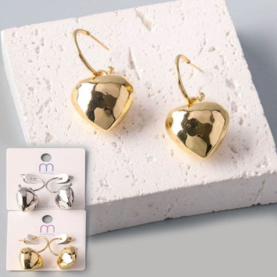 Metal Heart Bubble Hoop Earrings 36701GS (12 units)