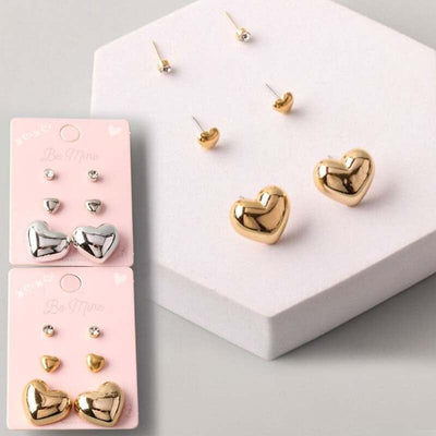 Metal Heart Stut Earrings Set 37743 (12 units)