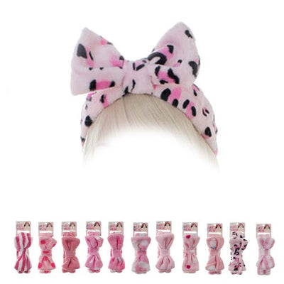 Mix Pattern Pink Bow Spa Headband 2191 (12 units)