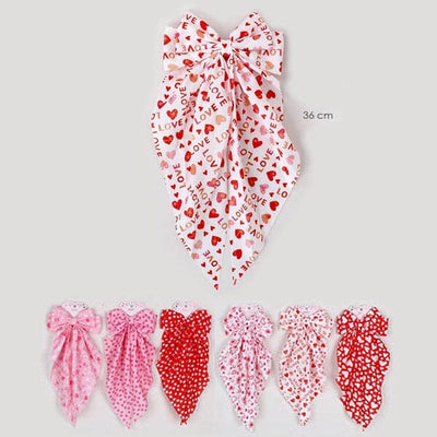 Mix Valentines Day Fabric Long Tail Hair Bow 2528 ( 12 units)