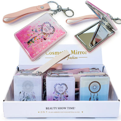 Moving Glitter Compact Mirror With Keychain 1858 (12 units)