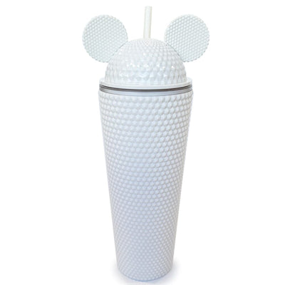 Pastel Studded Ear Tumbler Cup With Straw - WHITE (1 unit)