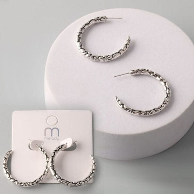 Pebble Texture Hoop Earring 37911AS (12 units)