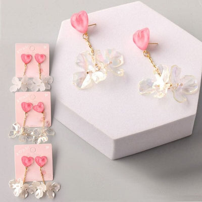 Petal Chain Drop Heart Earrings 37824 (12 units)