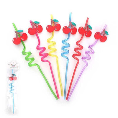Plastic Curly Drinking Cherry Straws 9264 (12 units)