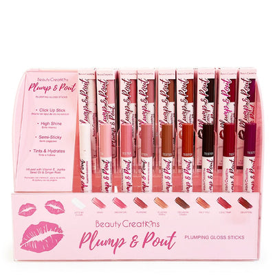 Plum & Pout Plumping Lip Gloss Stick 54PC Display Set + 9 Free Testers (1 unit)