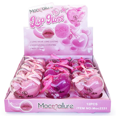 Pom Pom Keychain Lip Gloss With Heart Shape Case 1026 (12 units)