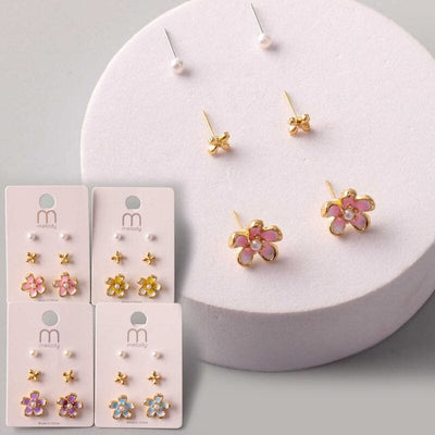 Printed Flower Mix Earring Set 37672 (12 units)