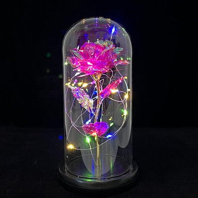 Rainbow Flower Rose Light Up 20cm Glass Dome PK (1 unit)