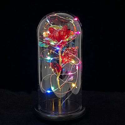 Rainbow Flower Rose Light Up 20cm Glass Dome RD (1 unit)