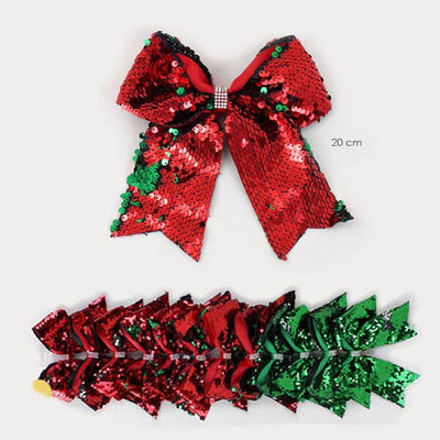 Red & Green Sequin Cheer Shape Christmas Hair Bow 2370 (12 units)