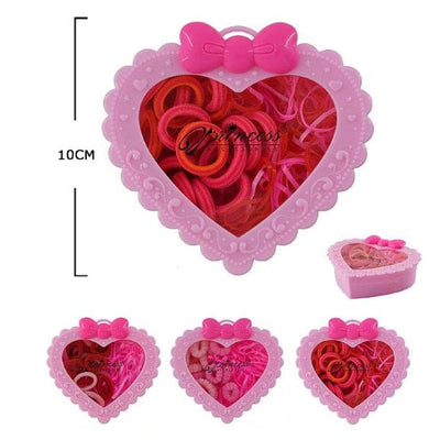 Red Pink Tone Hair Tie With Heart Case 7007 (12 units)