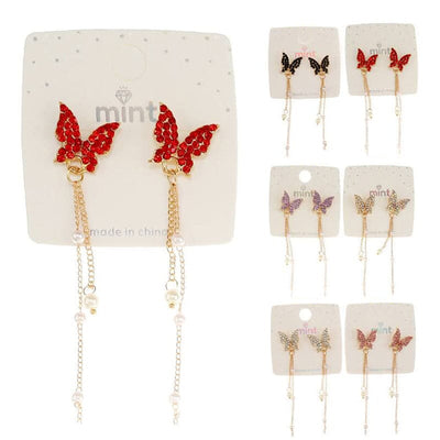 Rhinestone Butterfly Drop Earrings 46470 ( 12 units )