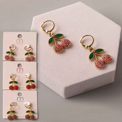 Rhinestone Cherry Drop Huggie Earring 38817 (12 units)