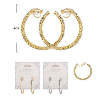 Rhinestone Clip On Hoop Earrings 7069GS (12 units)