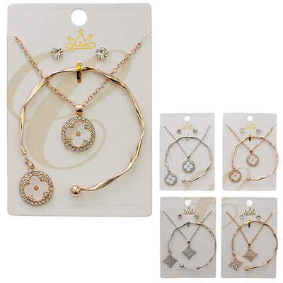 Rhinestone Clover Necklace, Bracelet Set 0825GS (12 units)