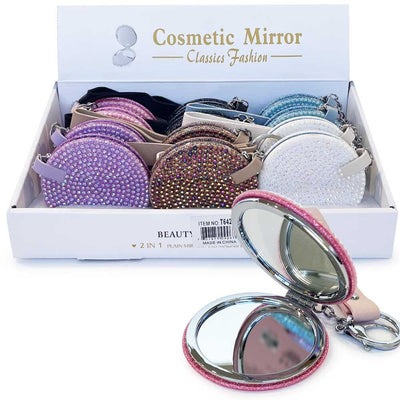 Rhinestone Compact Mirror With Keychain (12 units)