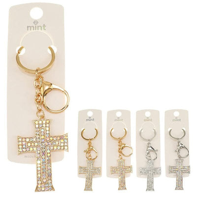 Rhinestone Cross Charm Keychain 48026 (12 units)